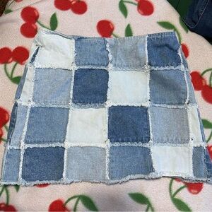 No Boundaries Blue Patchwork Mini Skirt